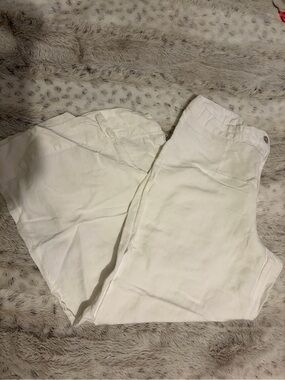 H&M White Wide-Leg Linen Blend Trousers